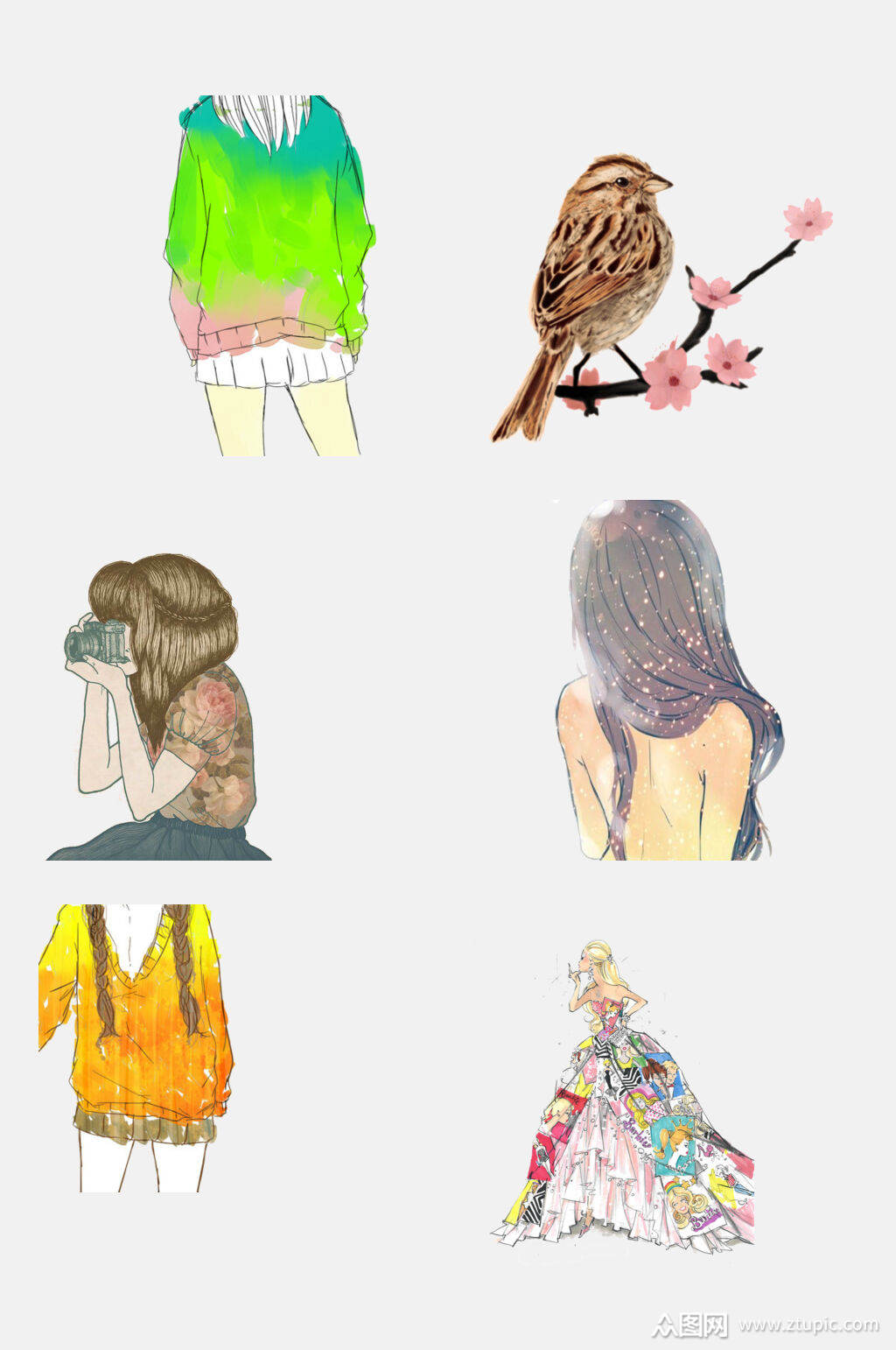 森系小清新服饰插画免抠元素素材