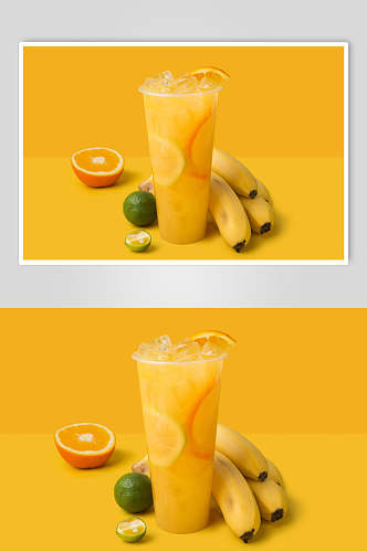 橙色香蕉奶茶食物高清图片