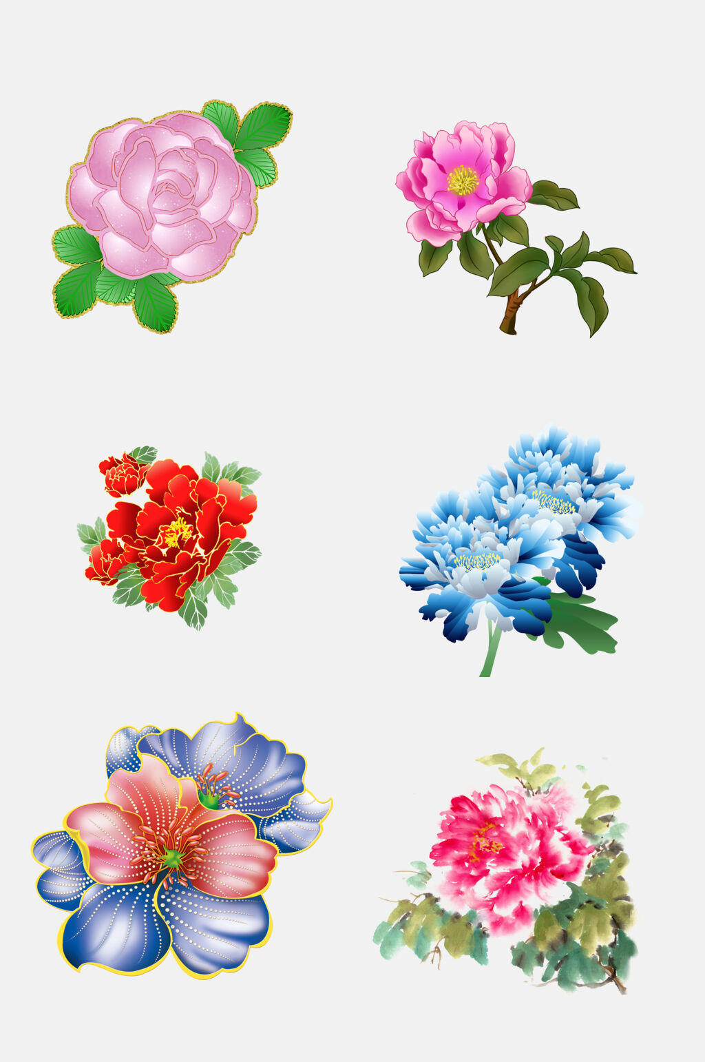 水彩唯美中国风花开富贵牡丹免抠素材素材