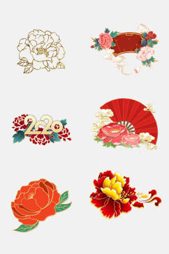 手绘中式中国风花开富贵牡丹免抠素材