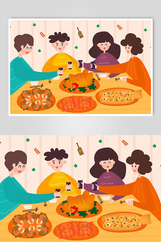 新年快乐合家团圆新年插画