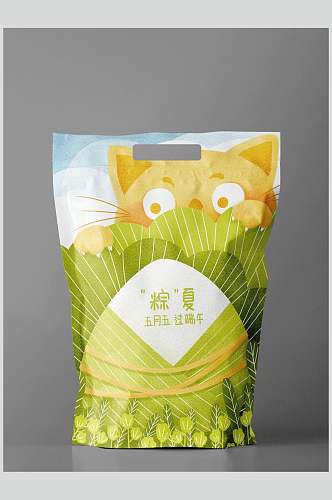 绿色可爱猫咪粽子零食包装样机