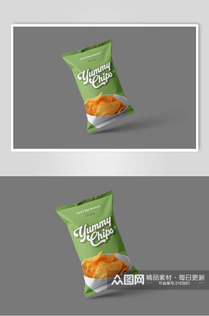 绿色美味薯片包装袋样机素材