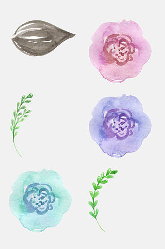 简洁唯美森系手绘水彩花朵免抠元素