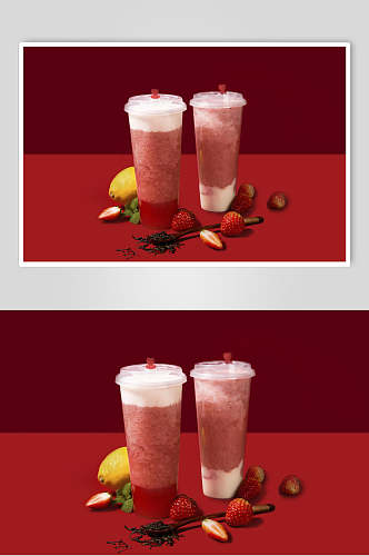 草莓奶盖奶茶摄影图片