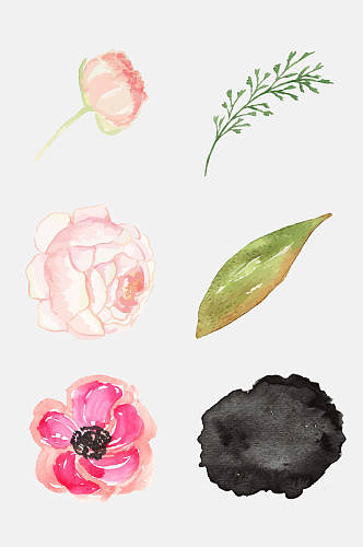 清新森系手绘水彩花朵免抠元素
