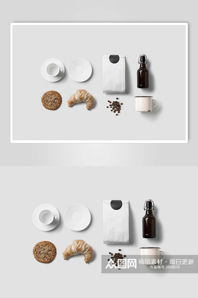 简约面包咖啡食品包装餐具场景样机素材