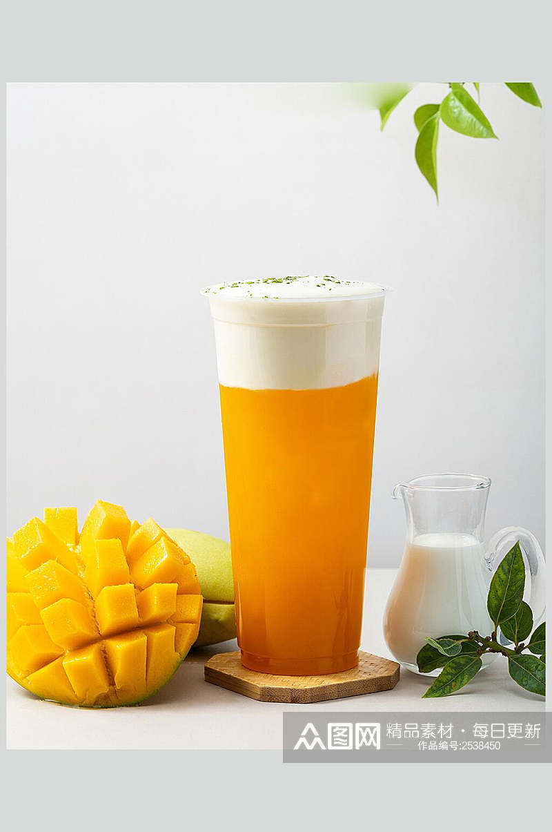 芒果奶盖奶茶食品高清图片素材