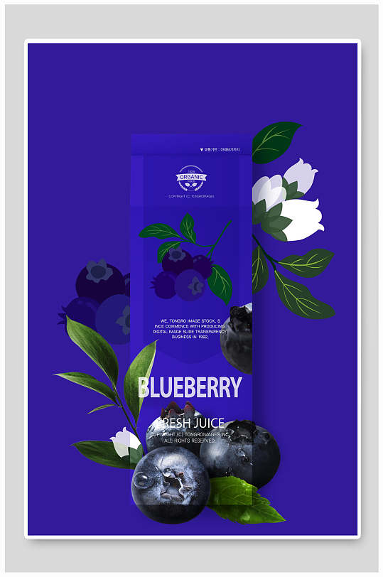 简洁蓝色蓝莓水果饮料海报