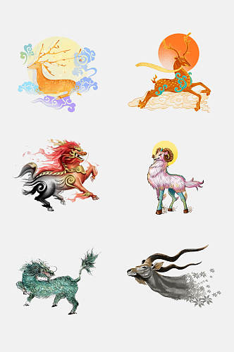水墨风手绘中国传统神兽免抠元素