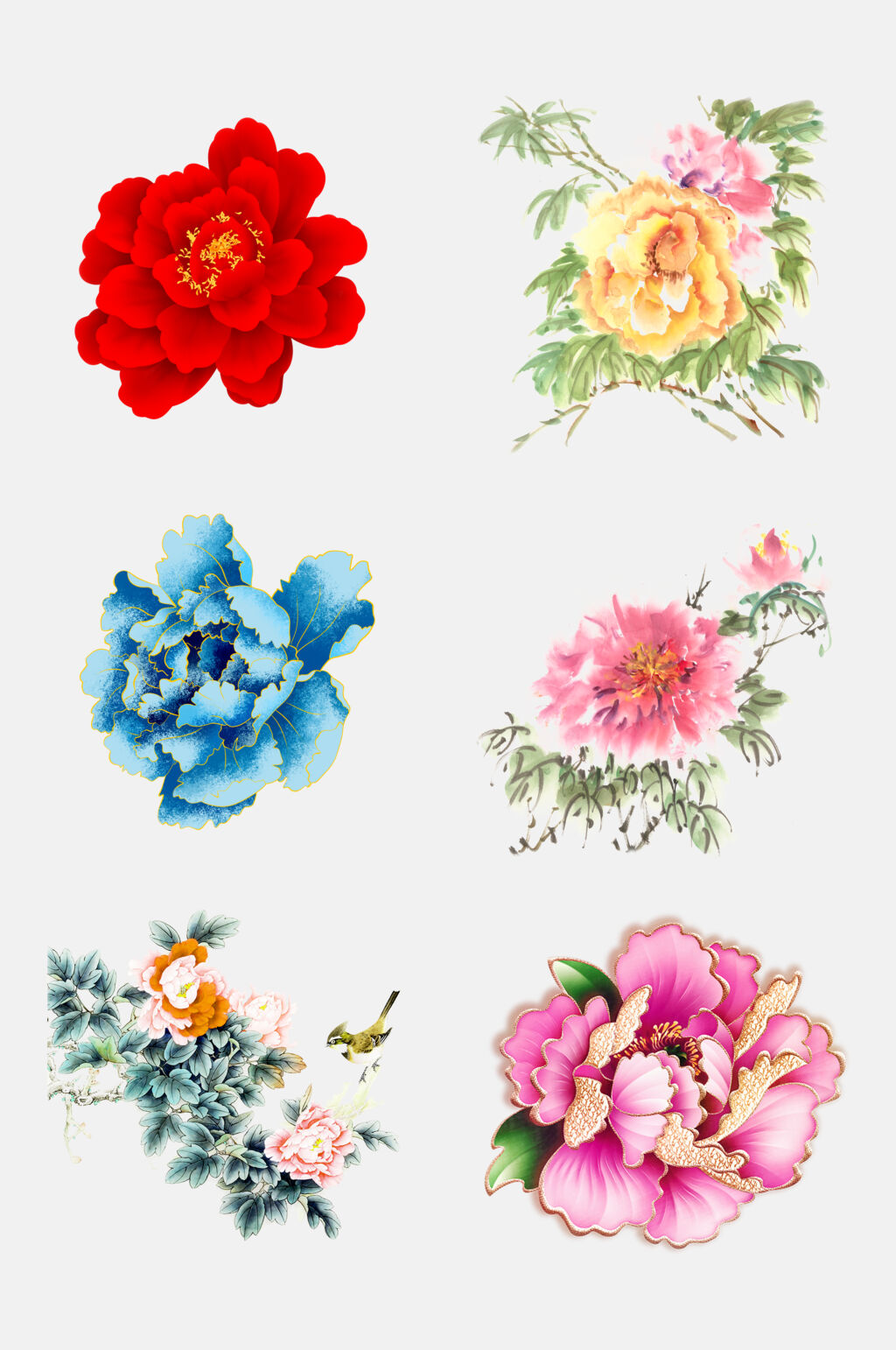 清新中国风花卉花开富贵牡丹免抠素材素材