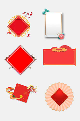 中国风红金精美新年卷轴文本框免抠素材