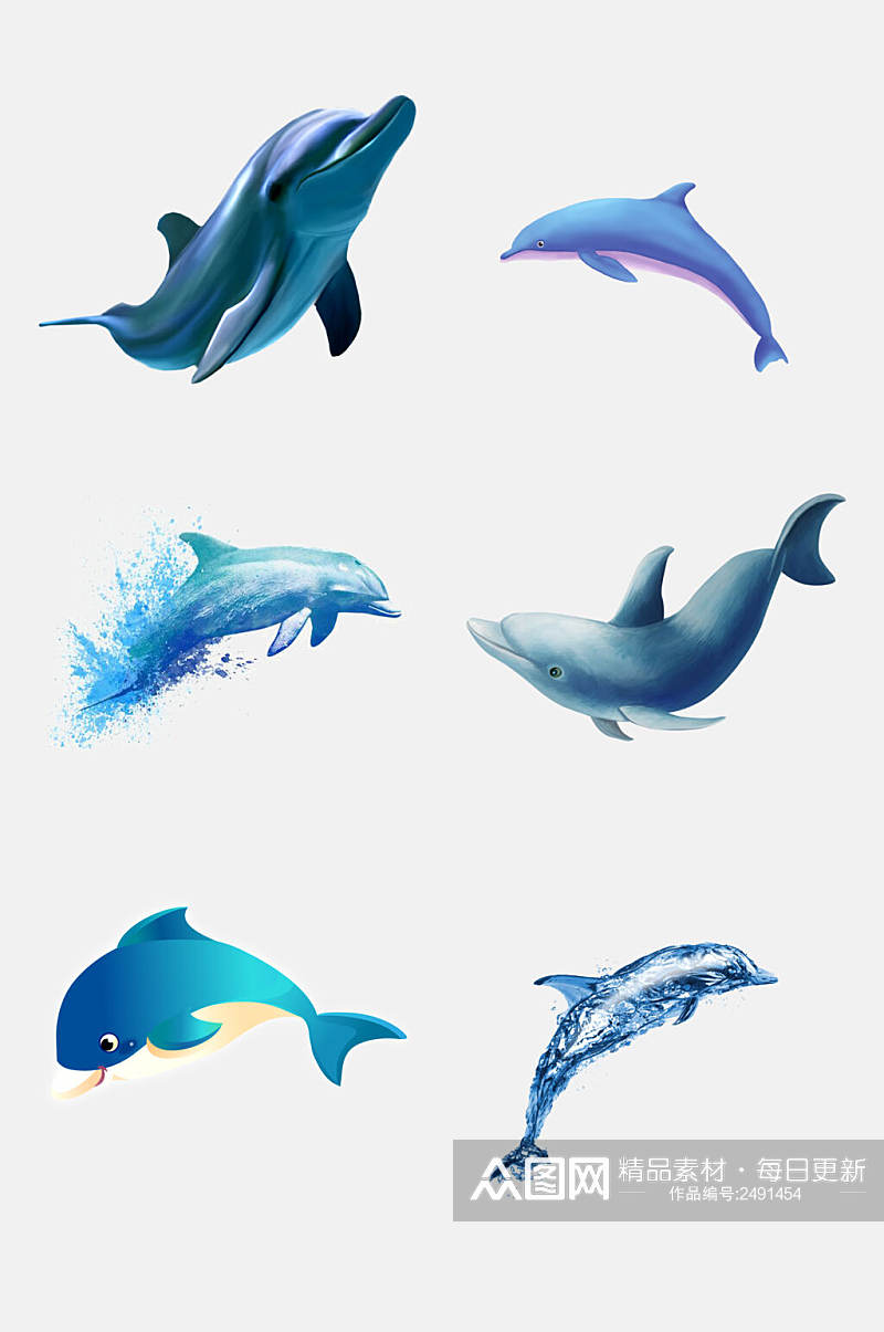 创意水彩海豚免抠素材素材