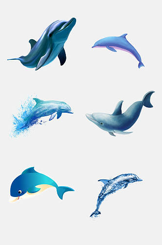 创意水彩海豚免抠素材