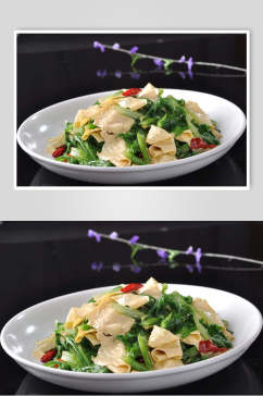 小白菜炒豆皮食物图片