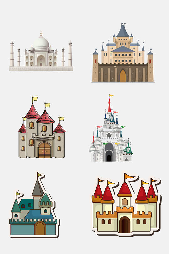 水彩卡通欧式童话城堡宫殿免抠素材
