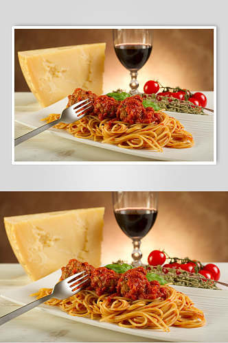 高端红酒意大利面美食图片