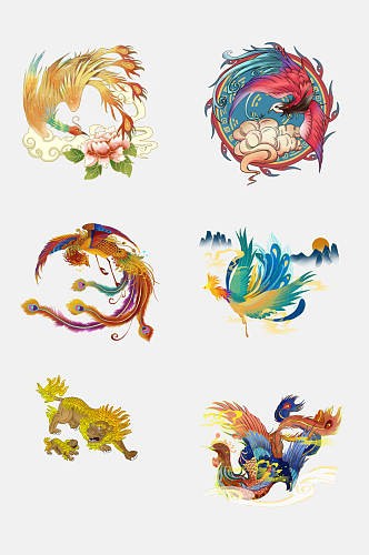 炫彩时尚手绘中国传统神兽免抠元素