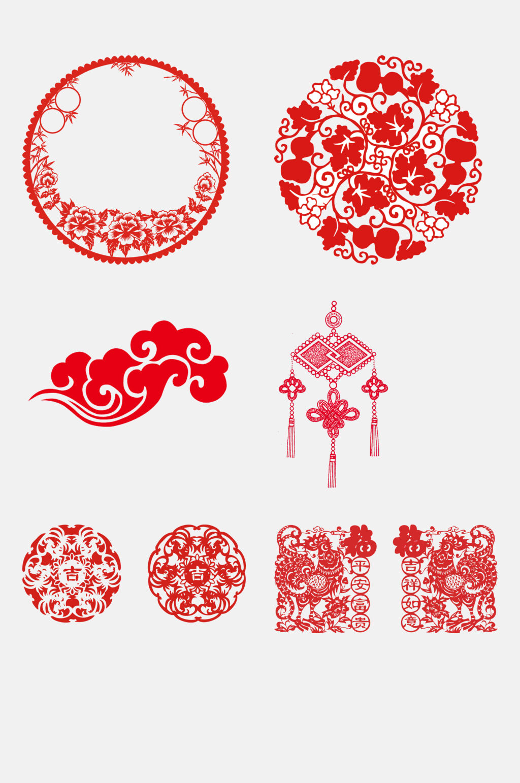 中式红色新年边框剪纸免抠元素素材