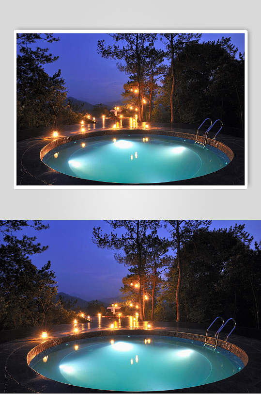 时尚莫干山裸心谷度假村民宿泳池夜景图片