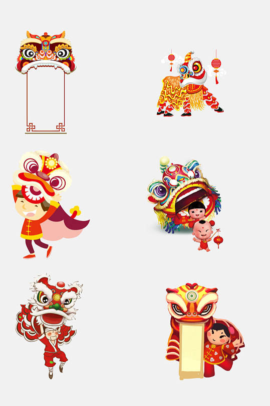 中国风创意春节舞龙舞狮免抠素材