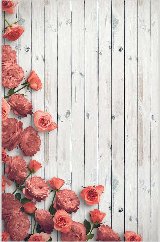 木纹底花朵玫瑰花设计素材