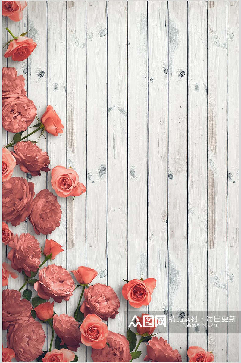 木纹底花朵玫瑰花设计素材素材