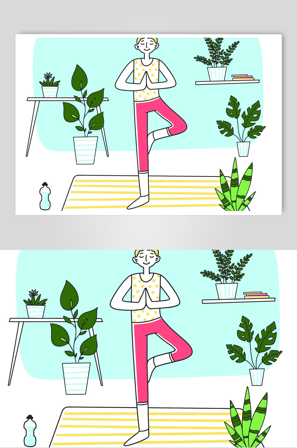 瑜伽人物生活场景插画矢量素材素材