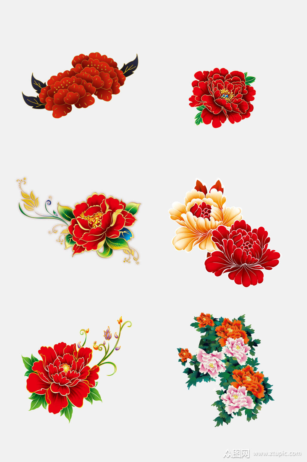 水彩中国风花开富贵牡丹免抠素材