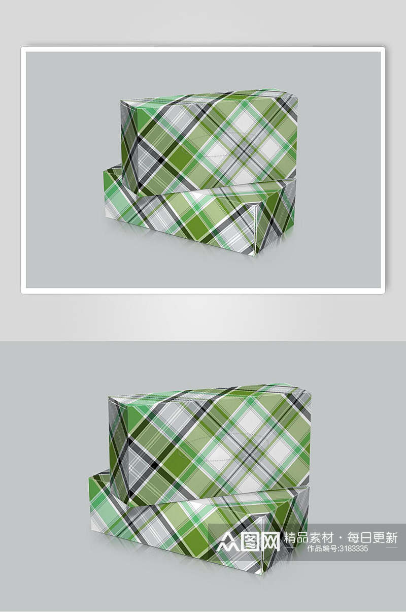 绿色格子纸巾盒样机素材