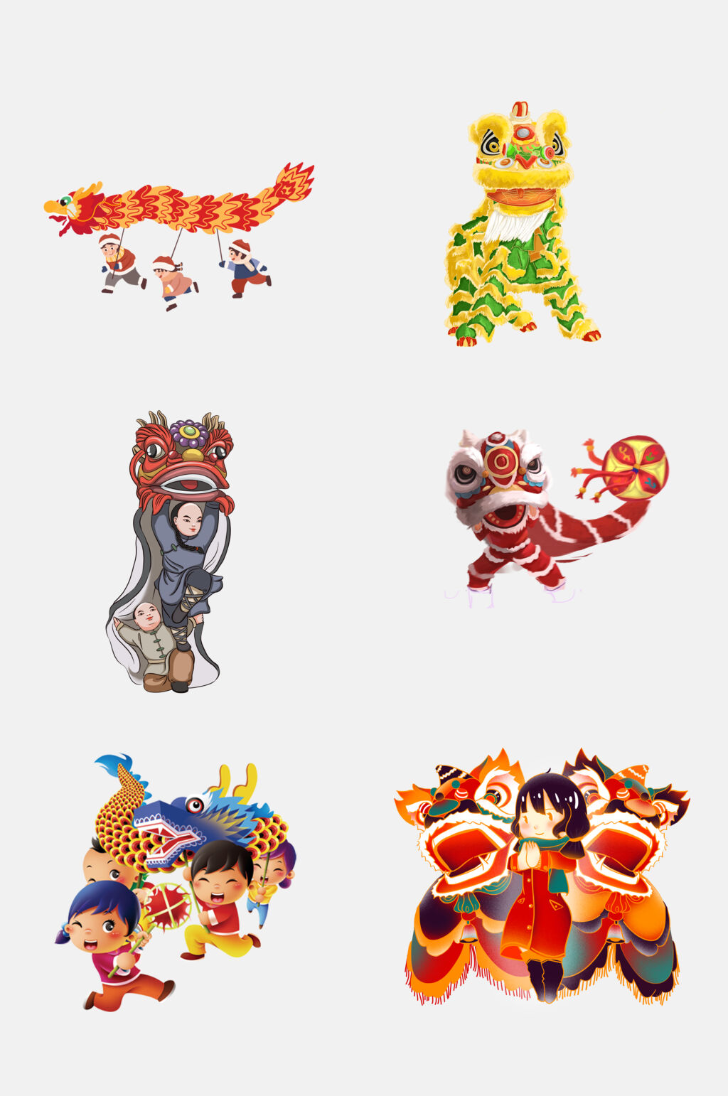 中国风新年春节舞龙舞狮免抠素材素材