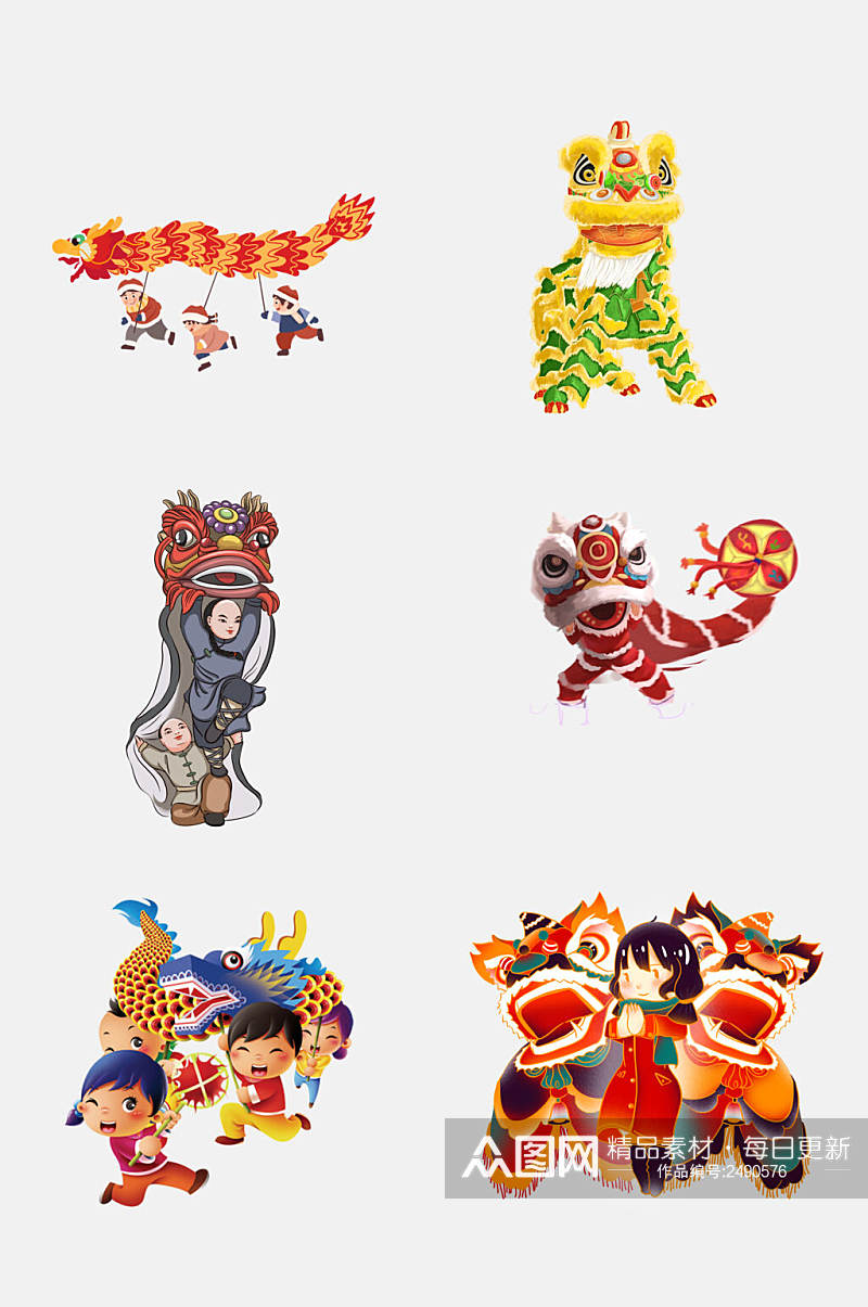 中国风新年春节舞龙舞狮免抠素材素材