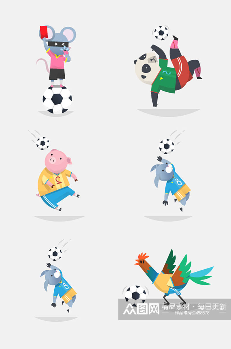 卡通运动动物足球免抠素材素材