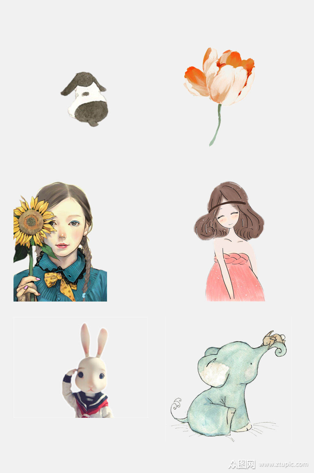 森系小清新花卉插画免抠元素模板下载-编号2384261-众图网