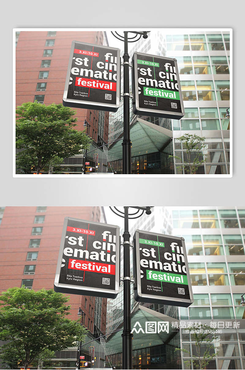 城市设计感街头LED灯箱广告牌样机素材
