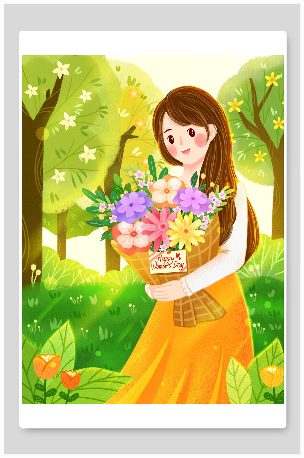 绿色清新女神节插画素材素材