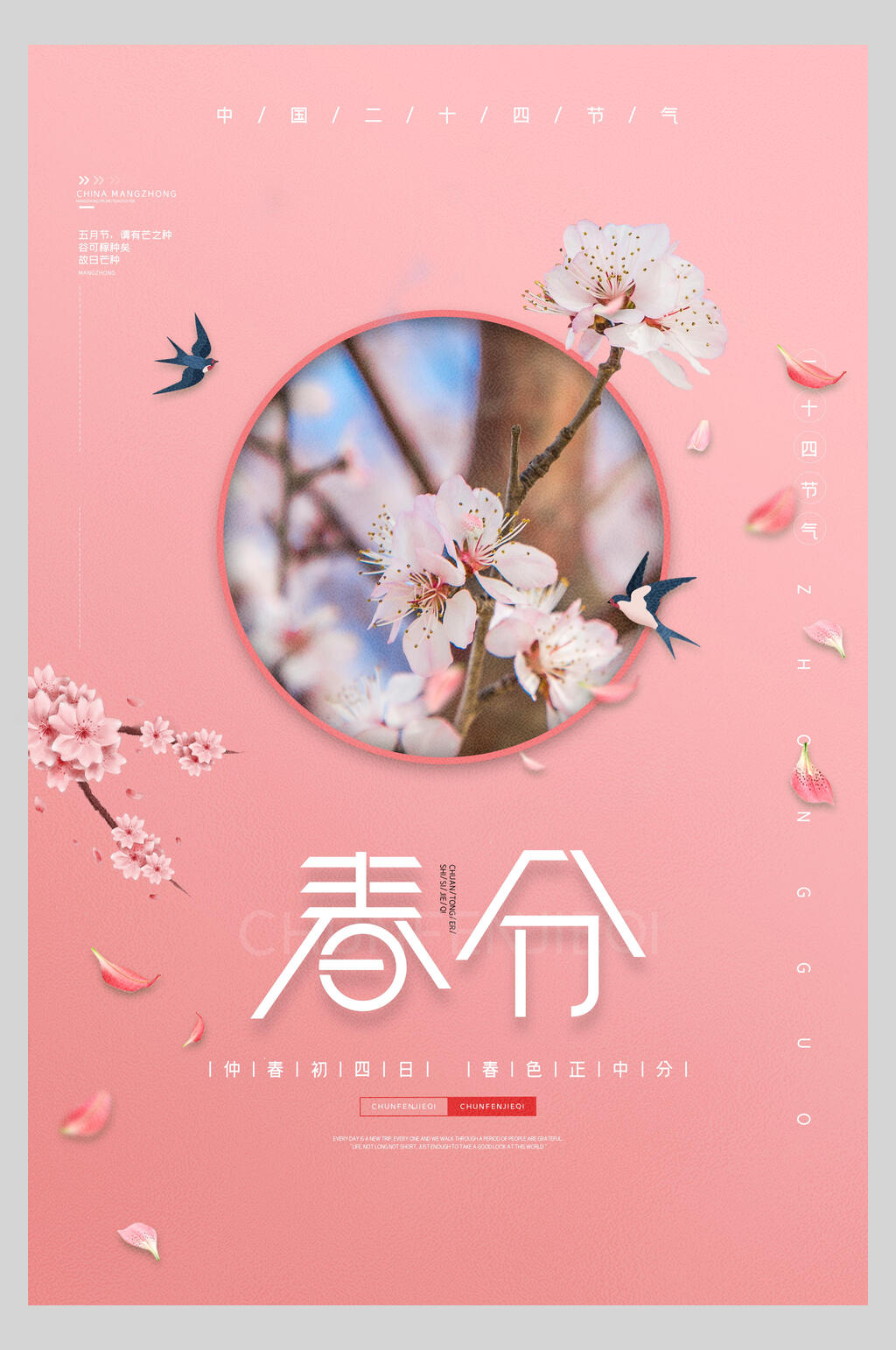 粉色紫色传统节气春分海报素材