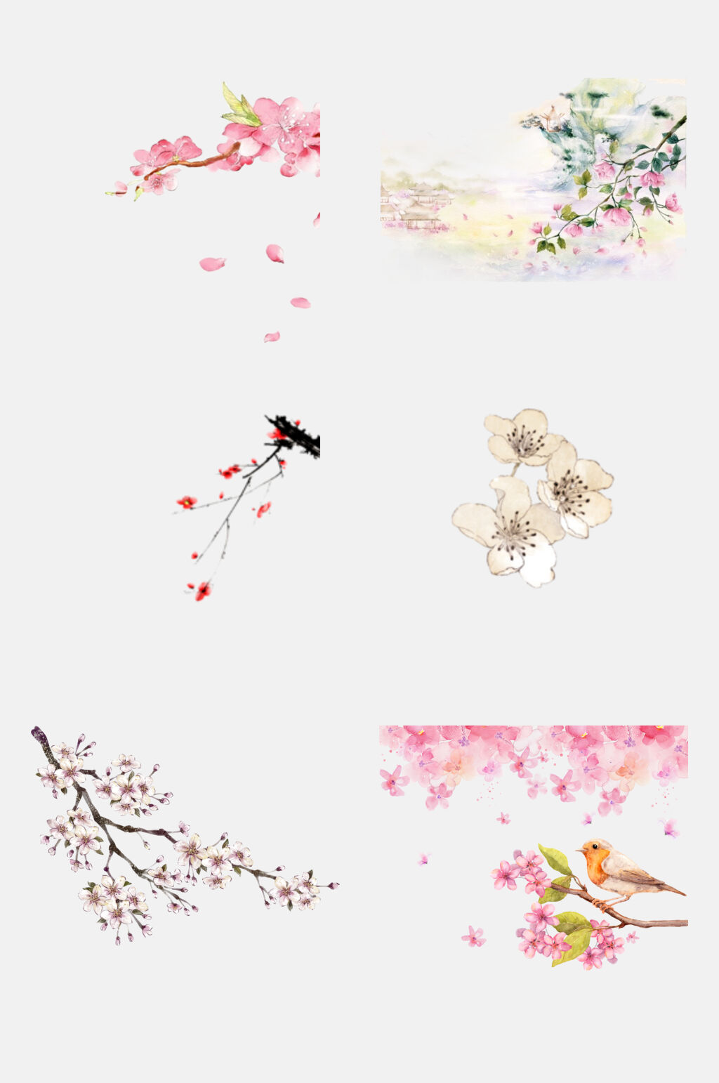 清新手绘花朵树枝免抠素材素材