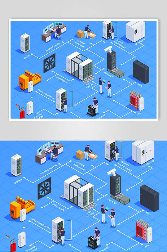 蓝色矢量渐变服务器插画元素