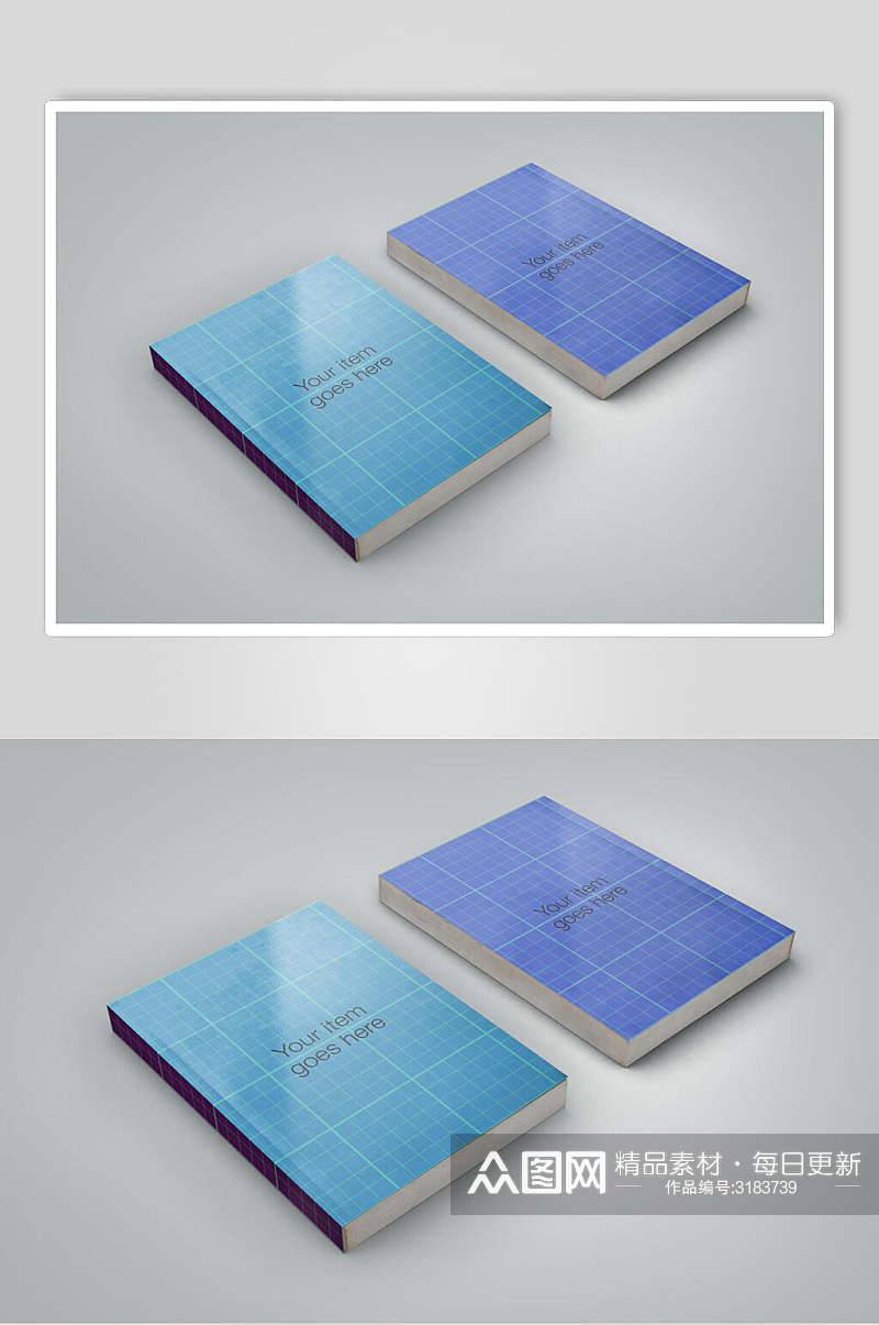 蓝色网格硬壳书籍贴图样机素材