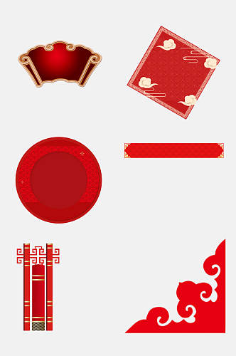 中式红色新年卷轴文本框免抠素材
