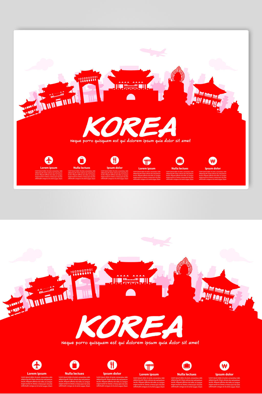 韩国红色剪纸城市建筑矢量素材素材