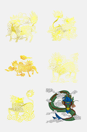 唯美手绘中国传统神兽免抠元素