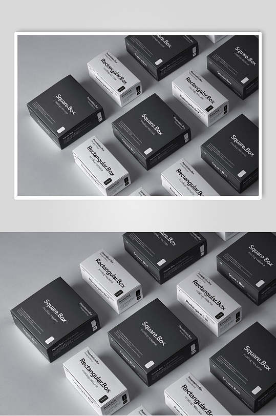 黑白色矩形纸盒包装盒样机