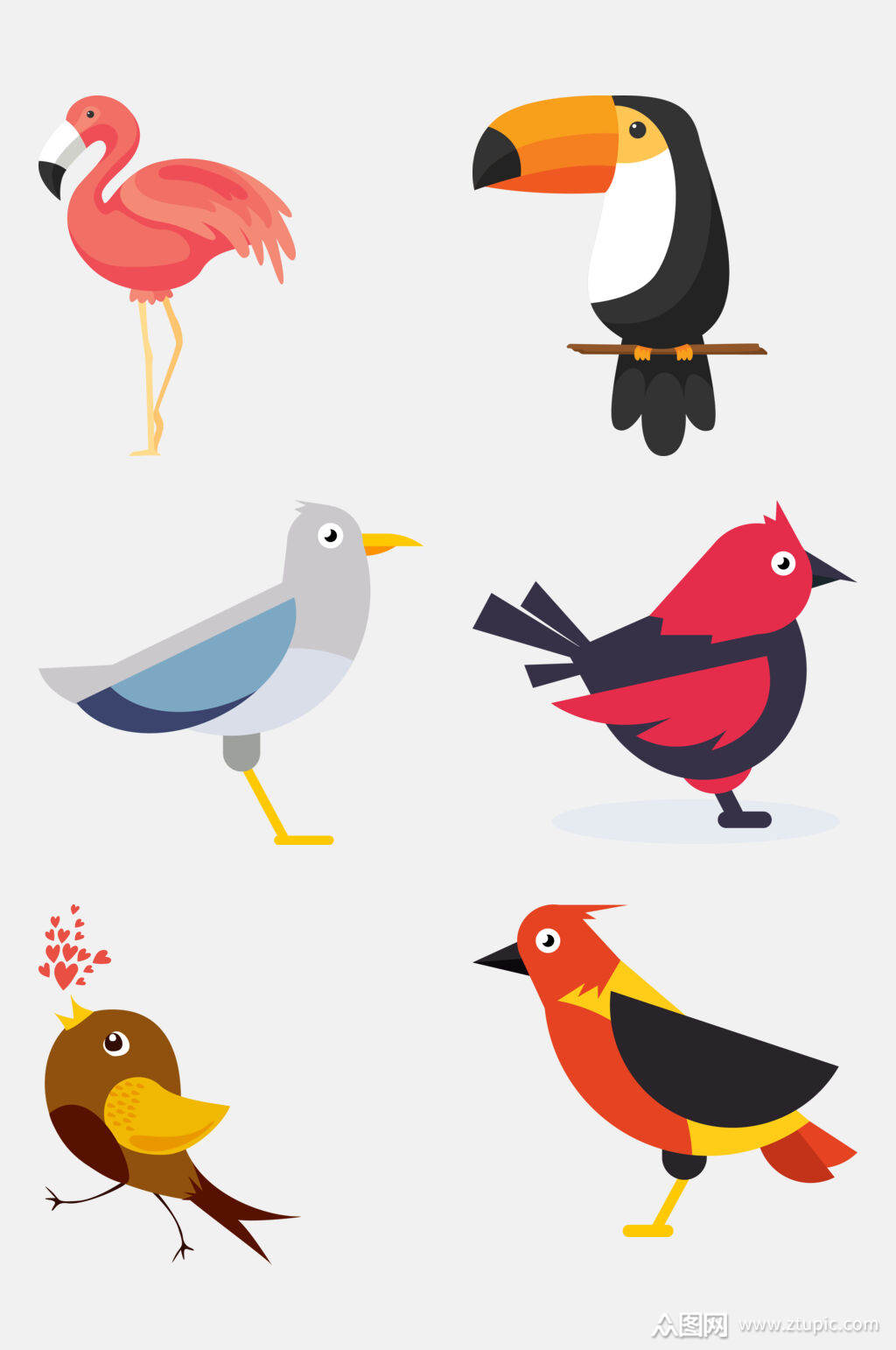 创意卡通扁平化火烈鸟小鸟免抠元素素材