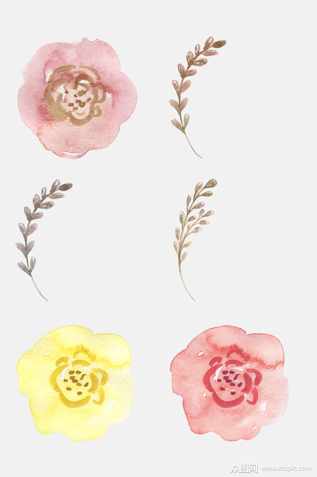 森系手绘水彩花朵植物免抠元素
