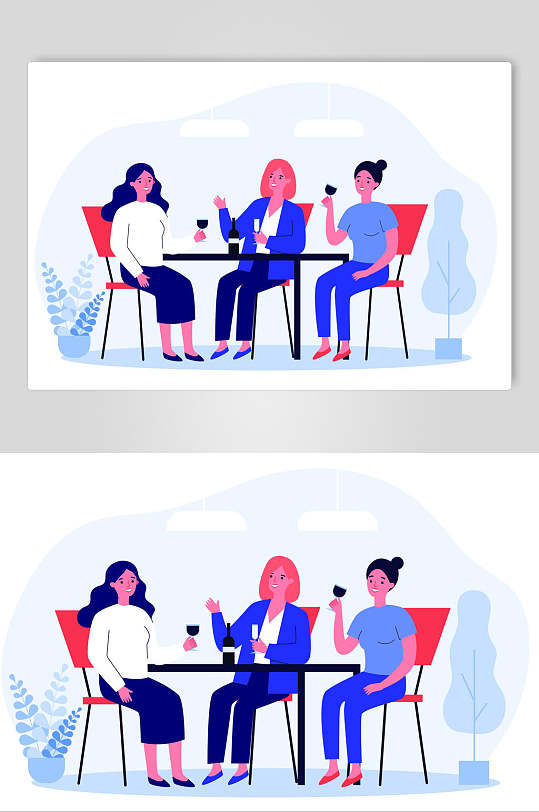 商业聚餐极简人物生活场景插画矢量素材