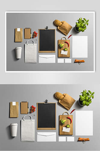 创意食品包装餐具场景整套VI样机