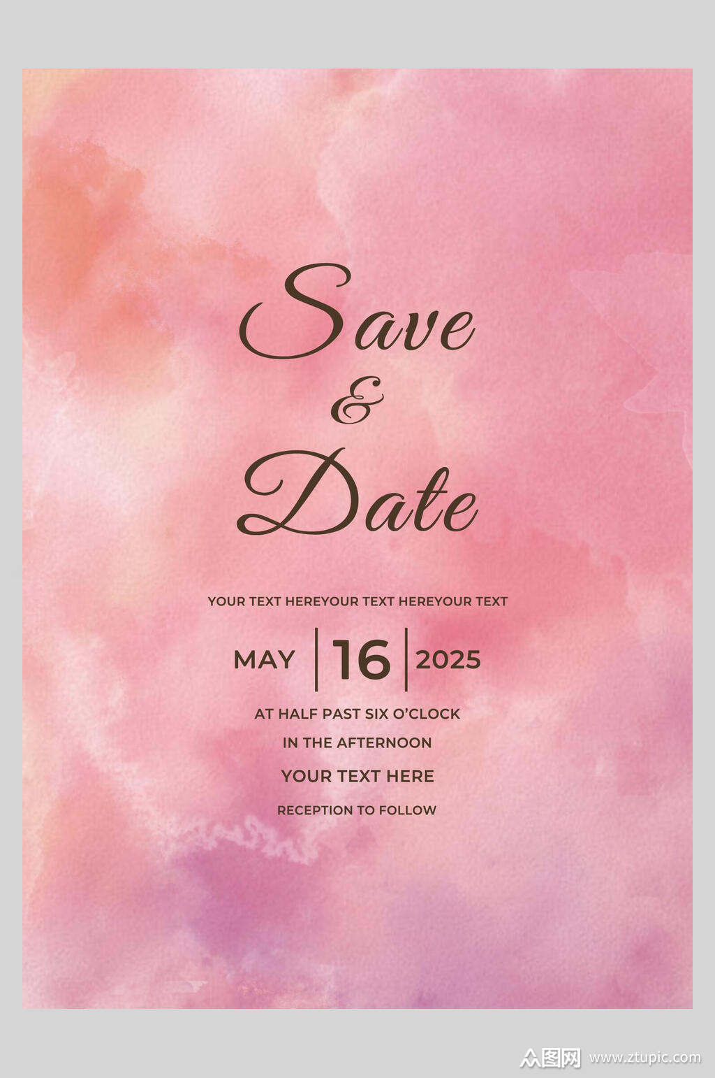 水彩红色婚礼邀约海报素材