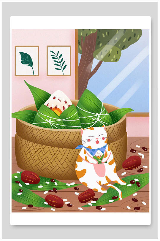 卡通日常端午节插画素材
